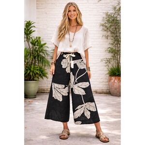 TOAST Lotus Leaf Cotton Cullotes Wide Leg Crop Pant Trousers Black Lagenlook  S